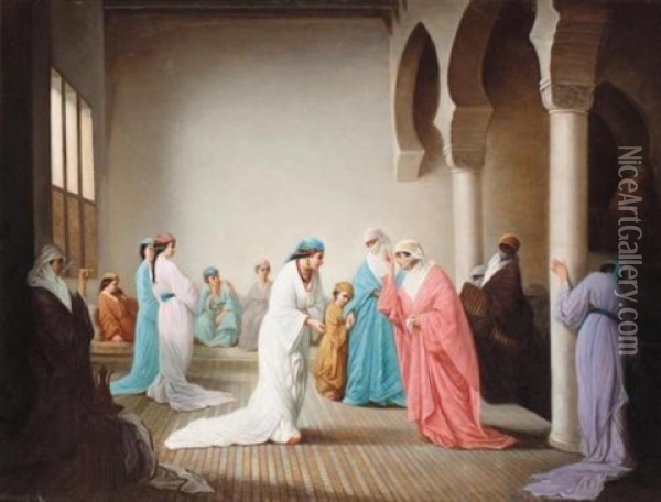 The Arrival In The Harem At Constantinople Oil Painting - Henriette (Sophie) Bouteiller Browne