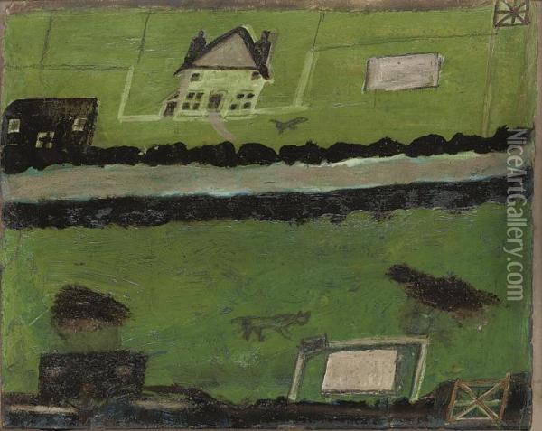 Houses By The Road Oil Painting - Alfred Wallis