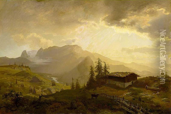 Early Morning In The Alps Oil Painting - Ernst August Becker