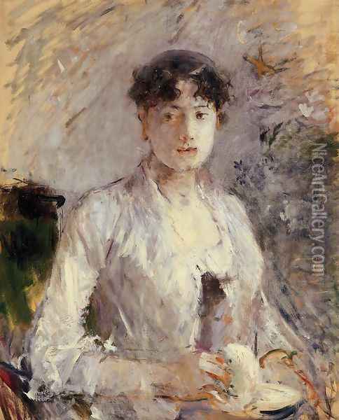 Young Woman In Mauve Oil Painting - Berthe Morisot