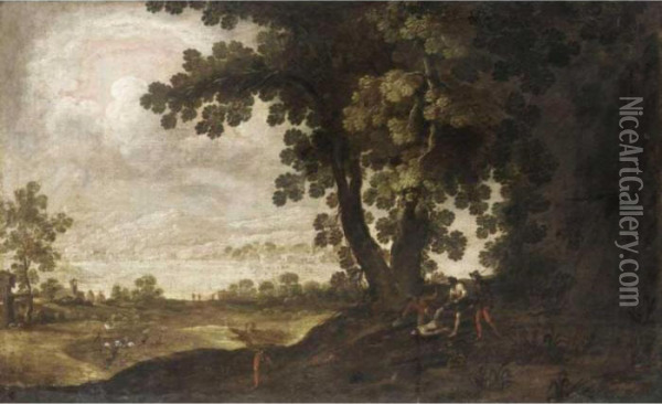 A Wooded Landscape With Bandits Attacking Travellers Oil Painting - Jan Wildens