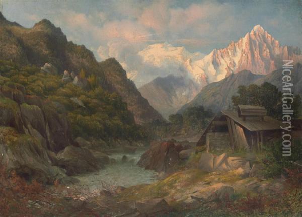 View Of Mont Blanc From Chamonix Oil Painting - Apollinari Horawski