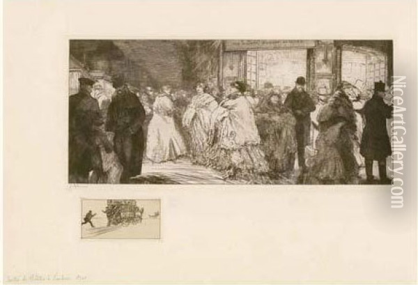 Sortie De Theatre A Londres / Leaving The Theatrelondon. 1911 Oil Painting - Jean Emile Laboureur