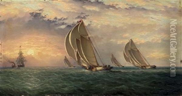 Off Sandy Hook Bound For The Lightship Oil Painting - James Edward Buttersworth