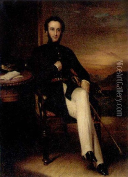 Portrait Of Colonel Holland Of Kingsgate Castle, Kent, In Regimental Uniform Oil Painting - George Duncan Beechey