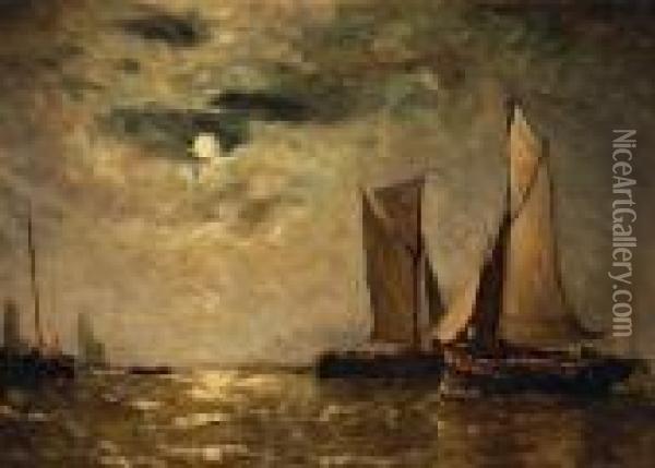 Shipping Off The Coast In The Moonlight Oil Painting - Paul-Jean Clays