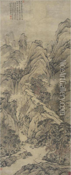 Lofty Mt. Lu After Shen Zhou Oil Painting - Huang Ding