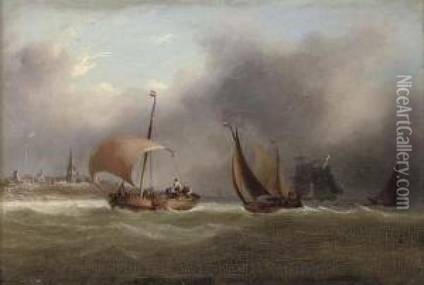 Barges And Other Shipping In A Squall Off The Low Countries Oil Painting - Frederick Calvert