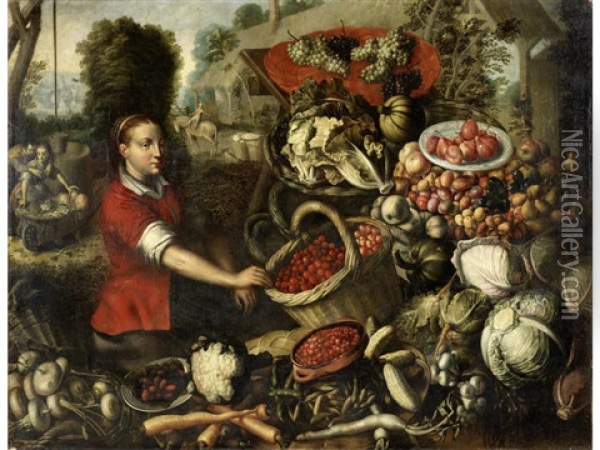 A Fruit And Vegetable Market Oil Painting - Joachim Beuckelaer