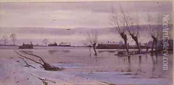 Winter Landscape with Flooded River Oil Painting - Robert Winter Fraser
