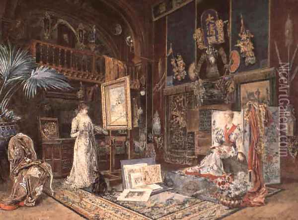 L'Atelier De Sarah Bernhard 1885 Oil Painting - Marie Desire Bourgoin