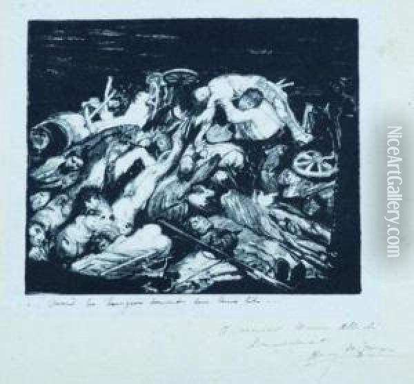 Quand Les Bourgeois Dorment Dans Leurs Lits... (scene De Massacre) Oil Painting - Henry de Groux