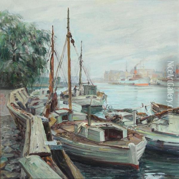 Harbour Scenry With Fishing Boats Oil Painting - Robert Panitzsch