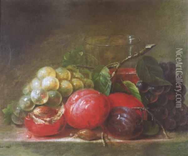 Nature Morte De Fruits: Raisins Noirs Et Blancs Et Fruits Sur Un Entablement Oil Painting - Jean Pierre Xavier Bidauld