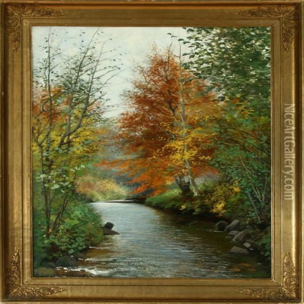 Autumn Forest At A Stream Oil Painting - Emil Carl Lund