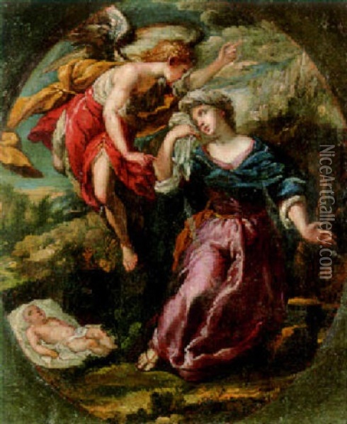 Hagar And The Angel Oil Painting - Francesco Maffei