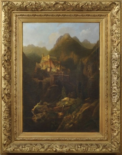 Landschaft Mit Burg In Gebirgsschlucht Oil Painting - Julius Karl von Leypold