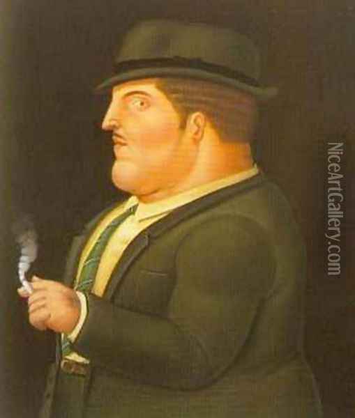 Man Smoking 1995 Oil Painting - Fernando Botero