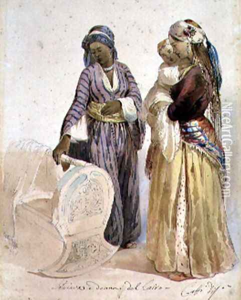 Slave and Woman from Cairo Oil Painting - Ippolito Caffi