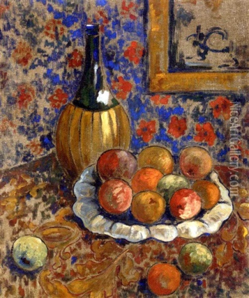 Still Life With Bottle And Fruit Oil Painting - Alexandra Exter