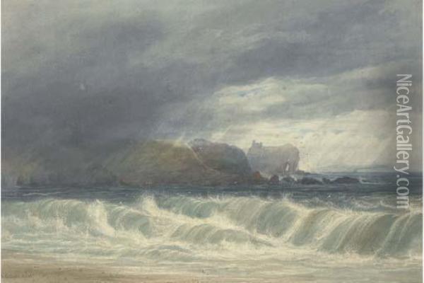Red Bay Castle, Co. Antrim Oil Painting - Andrew Nicholl
