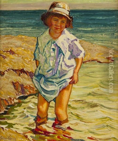 Child Wading Oil Painting - Elliot Bouton Torrey