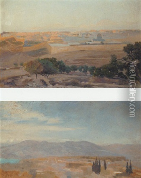 Blick Auf Jerusalem Vom Olberg Aus Oil Painting - Gustav Bauernfeind