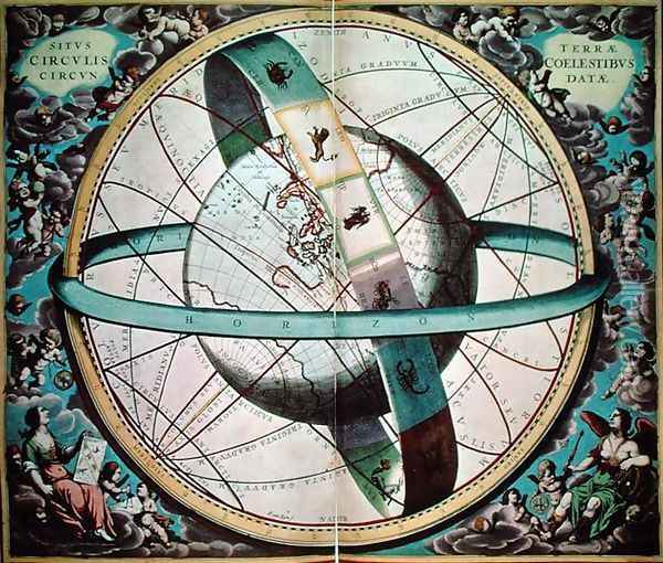World map with encircling zodiac, 'Situs Terrae Circulis Coelestibus Circundate