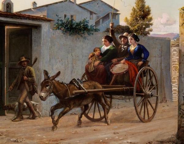 Italian Village Scene Oil Painting - Wilhelm Marstrand