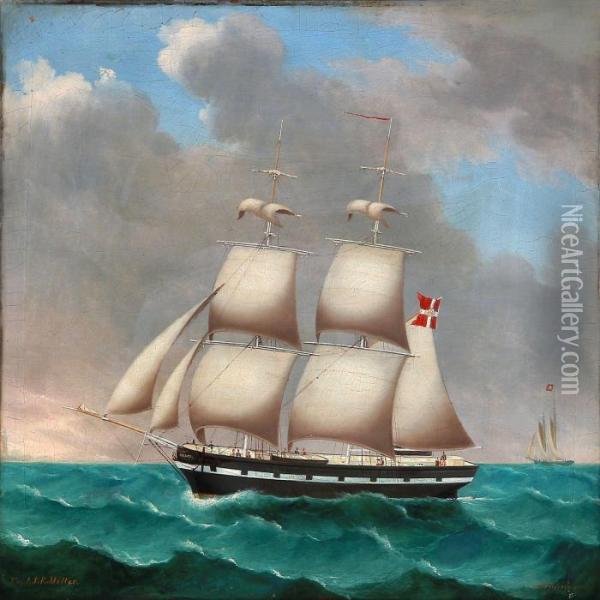 Ship Portrait Of The Danish Bark Ellen Under The Command Of Capt Oil Painting - Jacob Petersen