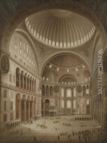 Interior Of The Aya Sofia, Constantinople Oil Painting - Gaspard Fossati