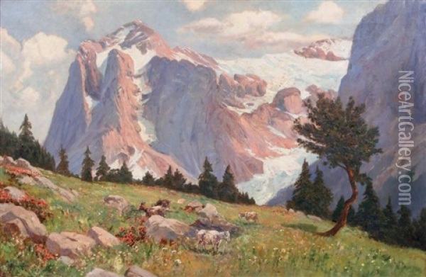 Le Wetterhorn Au Dessus De Grindenwald Oil Painting - Alwin Arnegger