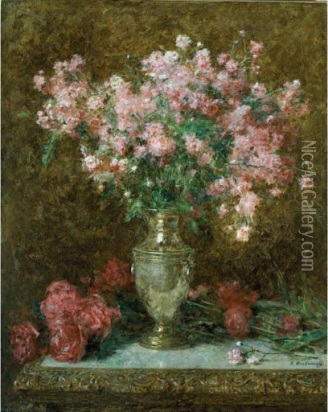 Vase Of Roses Oil Painting - Alexei Alexeivich Harlamoff