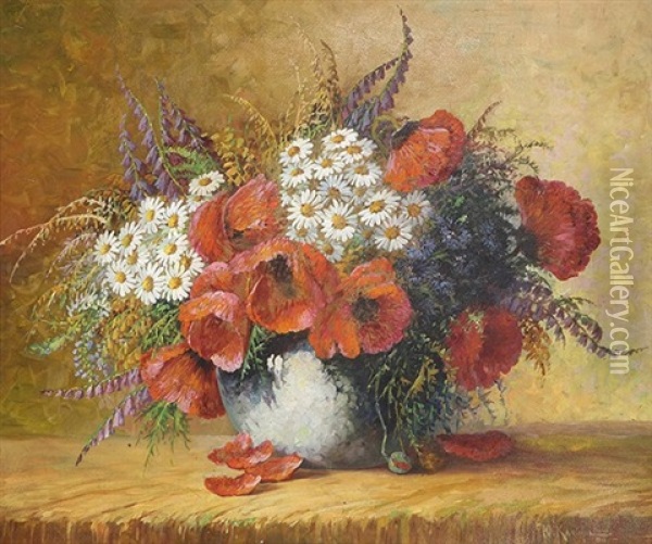 Still Life With Flowers Oil Painting - Yuliy Yulevich (Julius) Klever