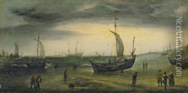 Kustenlandschaft Mithollandischen Segelschiffen Oil Painting - Cornelis Hendricksz. The Younger Vroom