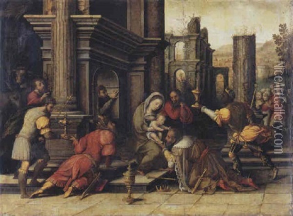 Adoration Of The Magi Oil Painting - Bernaert (Barend) van Orley
