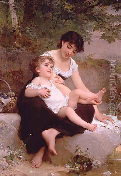 Mother And Child Oil Painting - Emile Munier