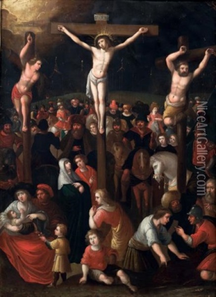 La Crucifixion Sur Le Mont Golgotha Oil Painting - Louis de Caullery