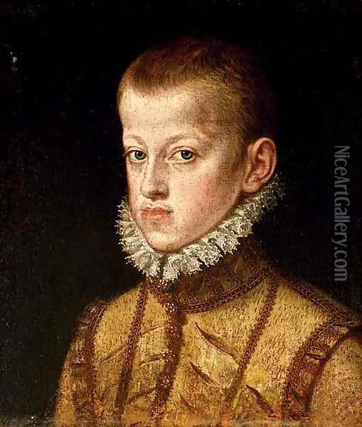 Portrait of Archduke Ernst of Austria, as a boy, bust-length Oil Painting - Alonso Sanchez Coello