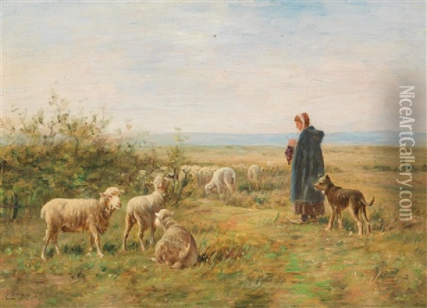 Schafhirtin Auf Der Weide Oil Painting - Albert Charpin