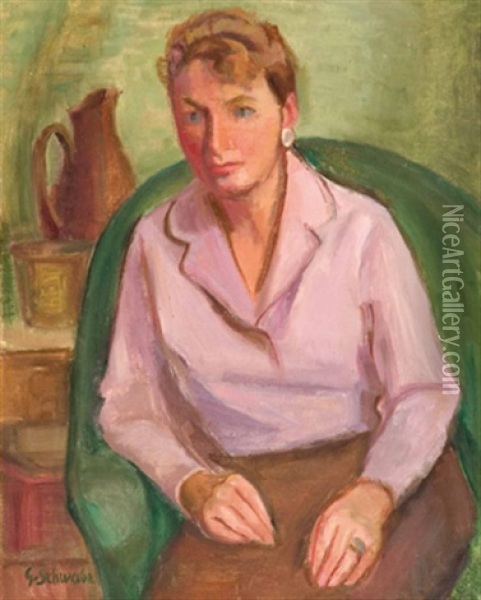Bildnis Einer Frau In Grunem Fauetuil Sitzend Oil Painting - Gertrud Schwabe