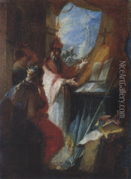 Der Hl. Papst Johannes I. Und Der Gotenkonig Theoderich Oil Painting - Johann Wolfgang Baumgartner