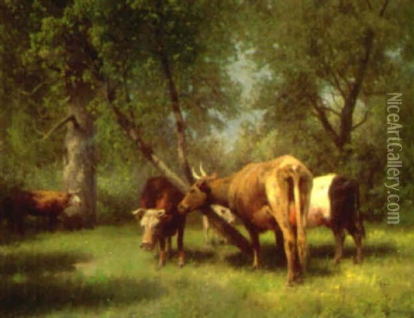 Cattle Resting In The Woods Oil Painting - Hermann Herzog