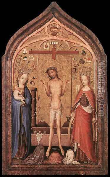 The Man of Sorrow with the Virgin and St Catherine Oil Painting - Master of Saint Veronica