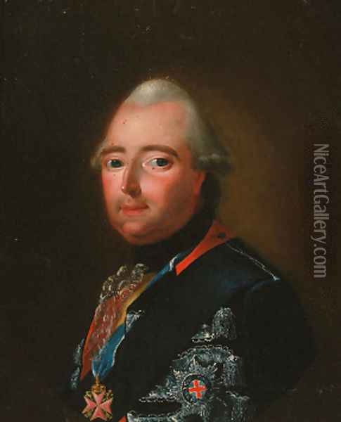 Portrait of a gentleman in military uniform with the Order of the Garter Oil Painting - German School