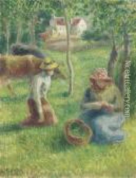 Les Gardeuses De Vaches Oil Painting - Camille Pissarro