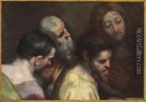 Bozzetto For The Heads Of Four Apostles Seated To The Left Inthe Last Supper Oil Painting - Federico Fiori Barocci