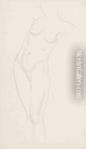 Standing Female Nude Oil Painting - Eric Gill