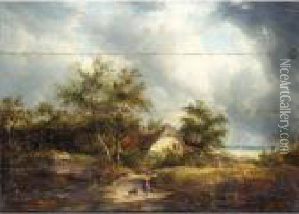 Figures In Front Of A Cottage Oil Painting - Edward Jr Williams