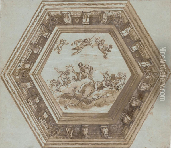 Jupiter Crowning Justice Oil Painting - Giovanni Giovanni da San (Mannozzi)